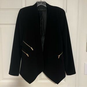 Zara Basic Black Open-Front Blazer with Gold Zipper Detail Size M NWOT